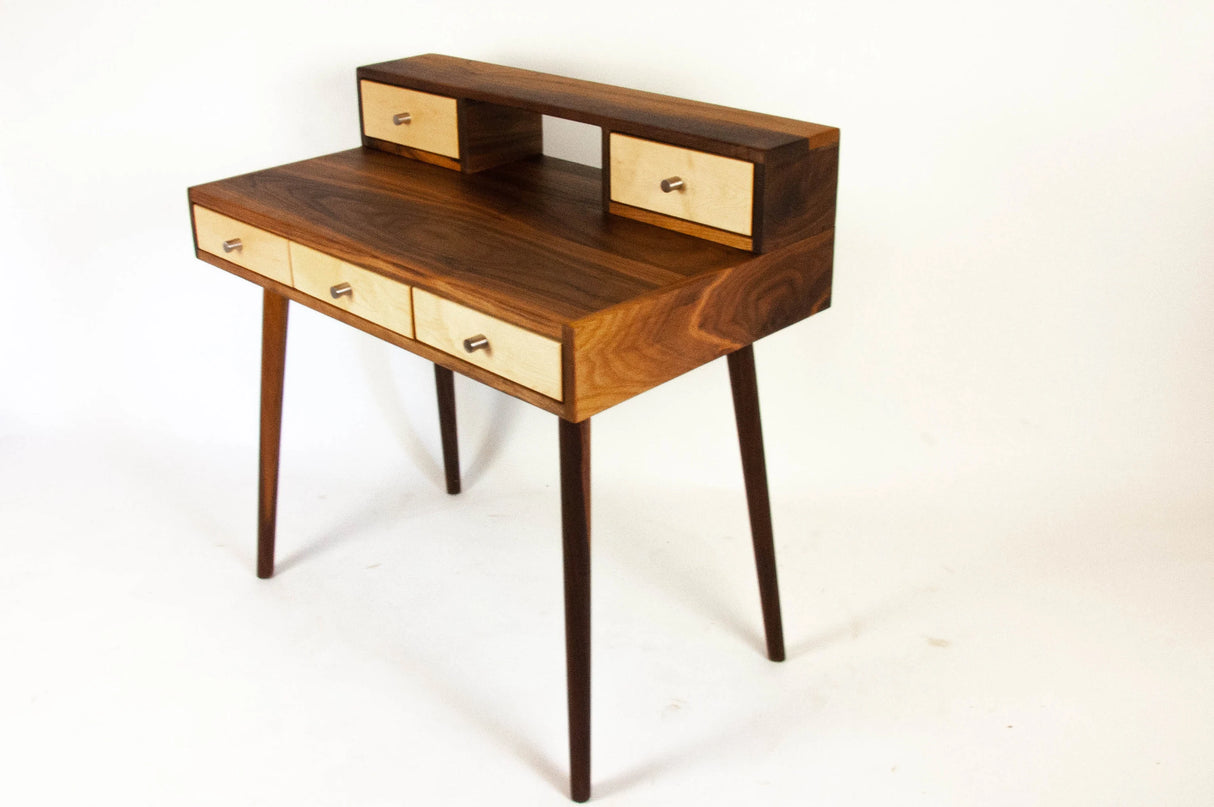 La Huche Maple Drawers - Mid-Century Modern Black Walnut Office Desk with Shelf n' Drawer