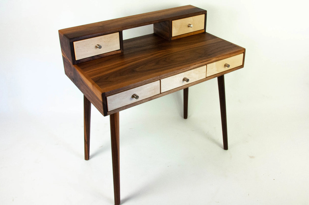 La Huche Maple Drawers - Mid-Century Modern Black Walnut Office Desk with Shelf n' Drawer