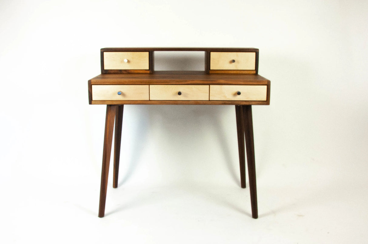 La Huche Maple Drawers - Mid-Century Modern Black Walnut Office Desk with Shelf n' Drawer