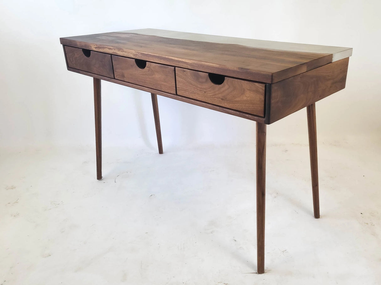 LakeSide Desk - Live Edge Solid Wood and Concrete Mid-Century Modern Office Desk