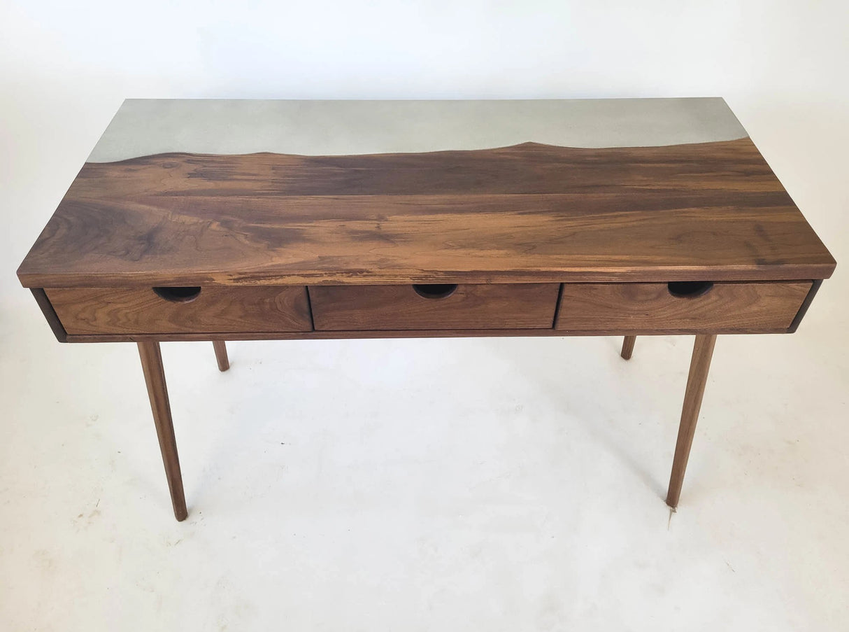 LakeSide Desk - Live Edge Solid Wood and Concrete Mid-Century Modern Office Desk