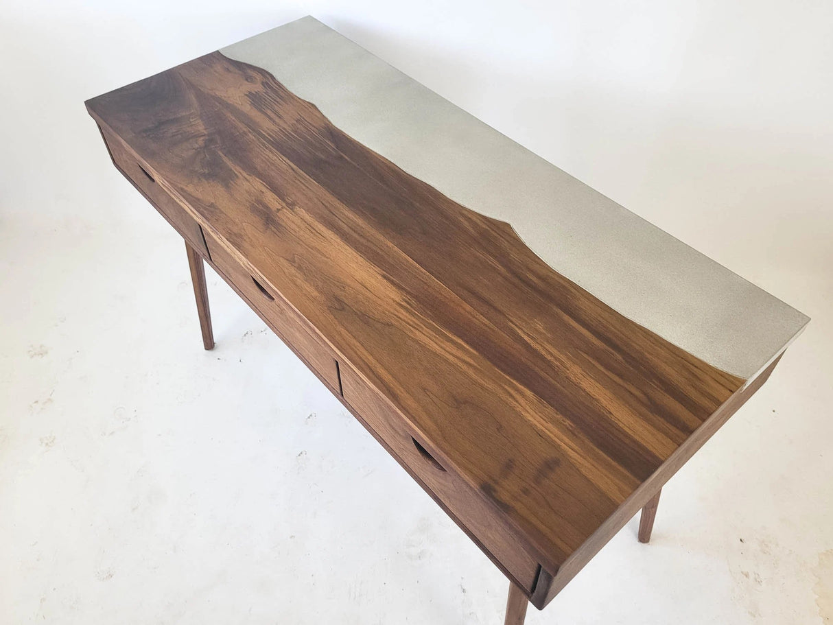 LakeSide Desk - Live Edge Solid Wood and Concrete Mid-Century Modern Office Desk