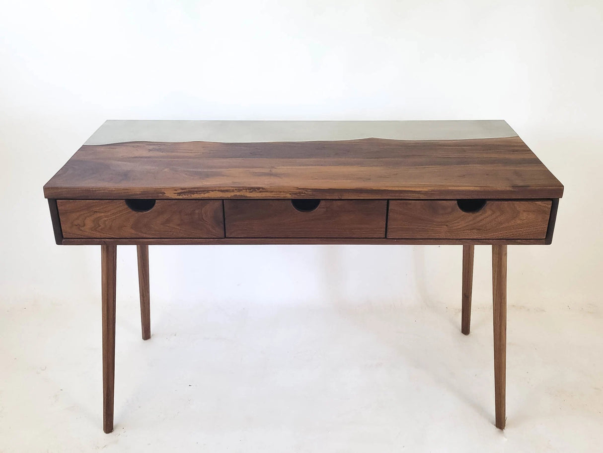 LakeSide Desk - Live Edge Solid Wood and Concrete Mid-Century Modern Office Desk