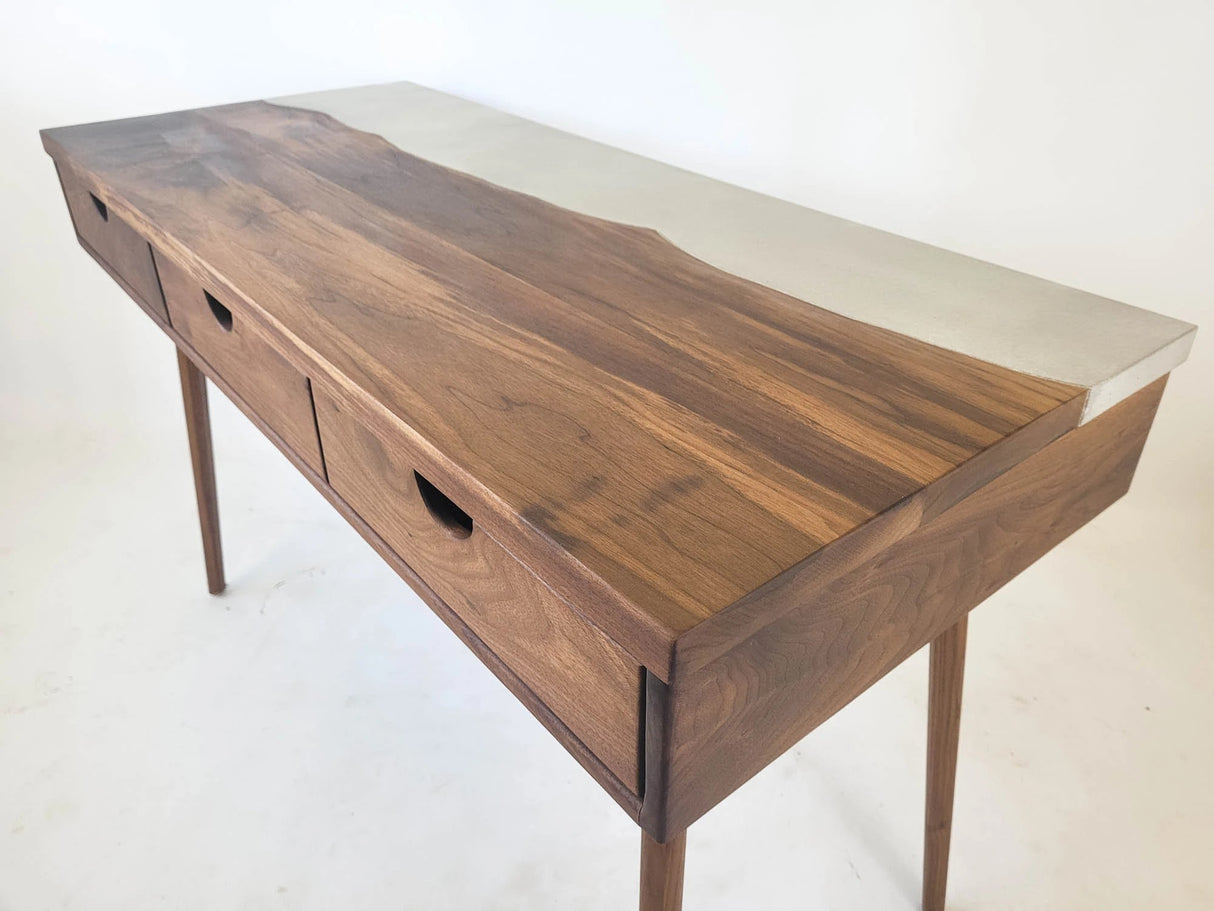 LakeSide Desk - Live Edge Solid Wood and Concrete Mid-Century Modern Office Desk