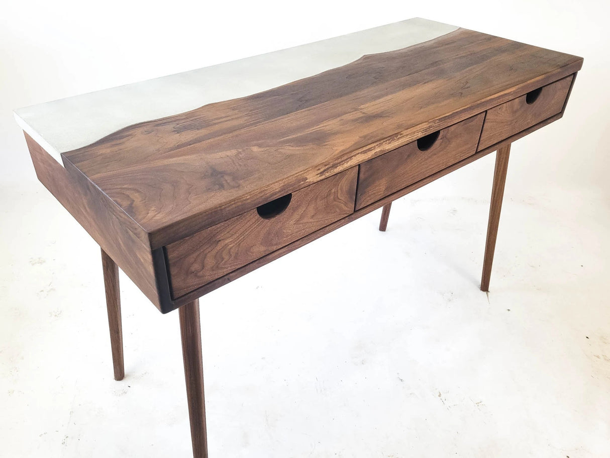 LakeSide Desk - Live Edge Solid Wood and Concrete Mid-Century Modern Office Desk