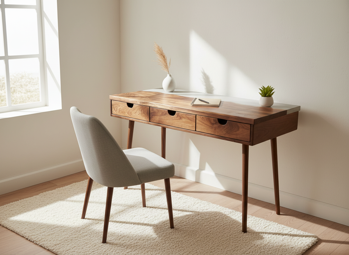 LakeSide Desk - Live Edge Solid Wood and Concrete Mid-Century Modern Office Desk