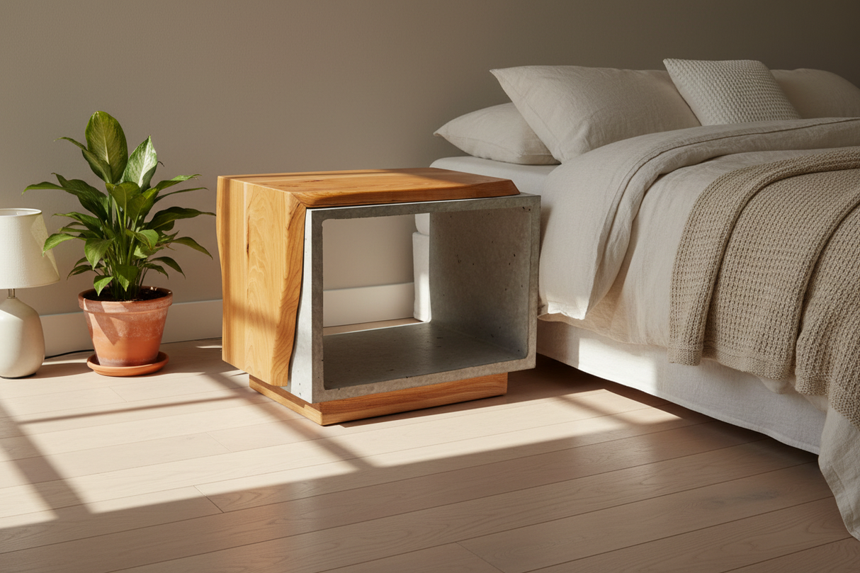 Rhombus - Table d'appoint en béton et bois de cerisier Live Edge