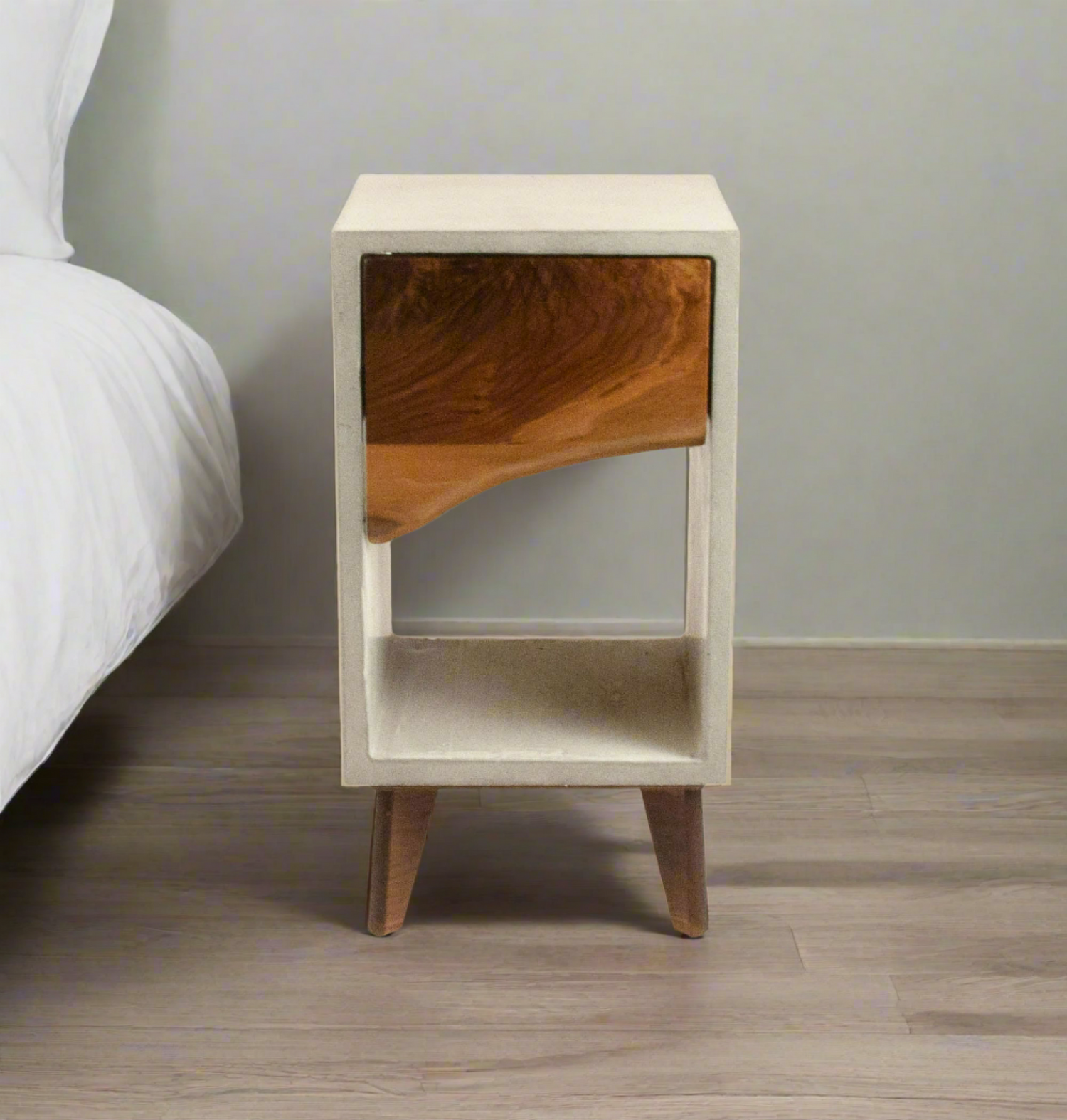 Classic -  Concrete and Live Edge Black Walnut Solid Wood Drawer Nightstand Side Table