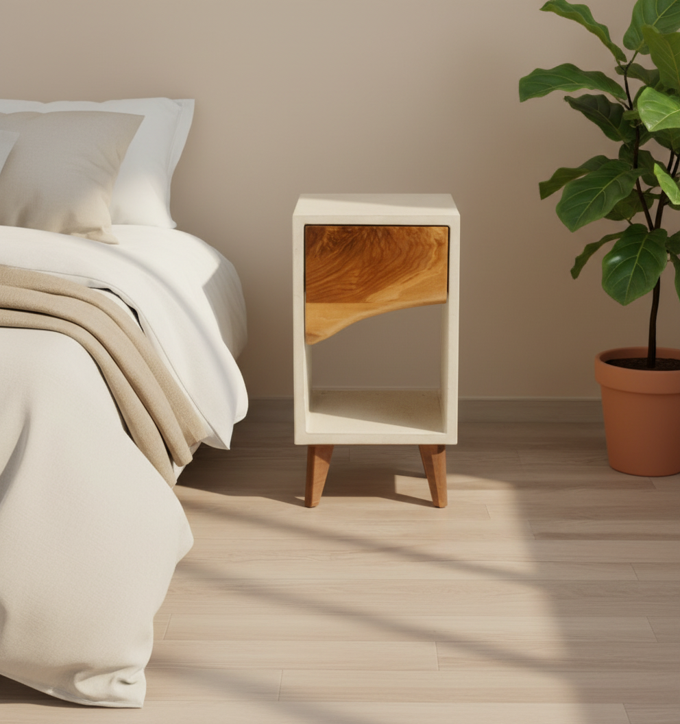 Classic - Concrete and Live Edge Black Walnut Solid Wood Drawer Nightstand Side Table