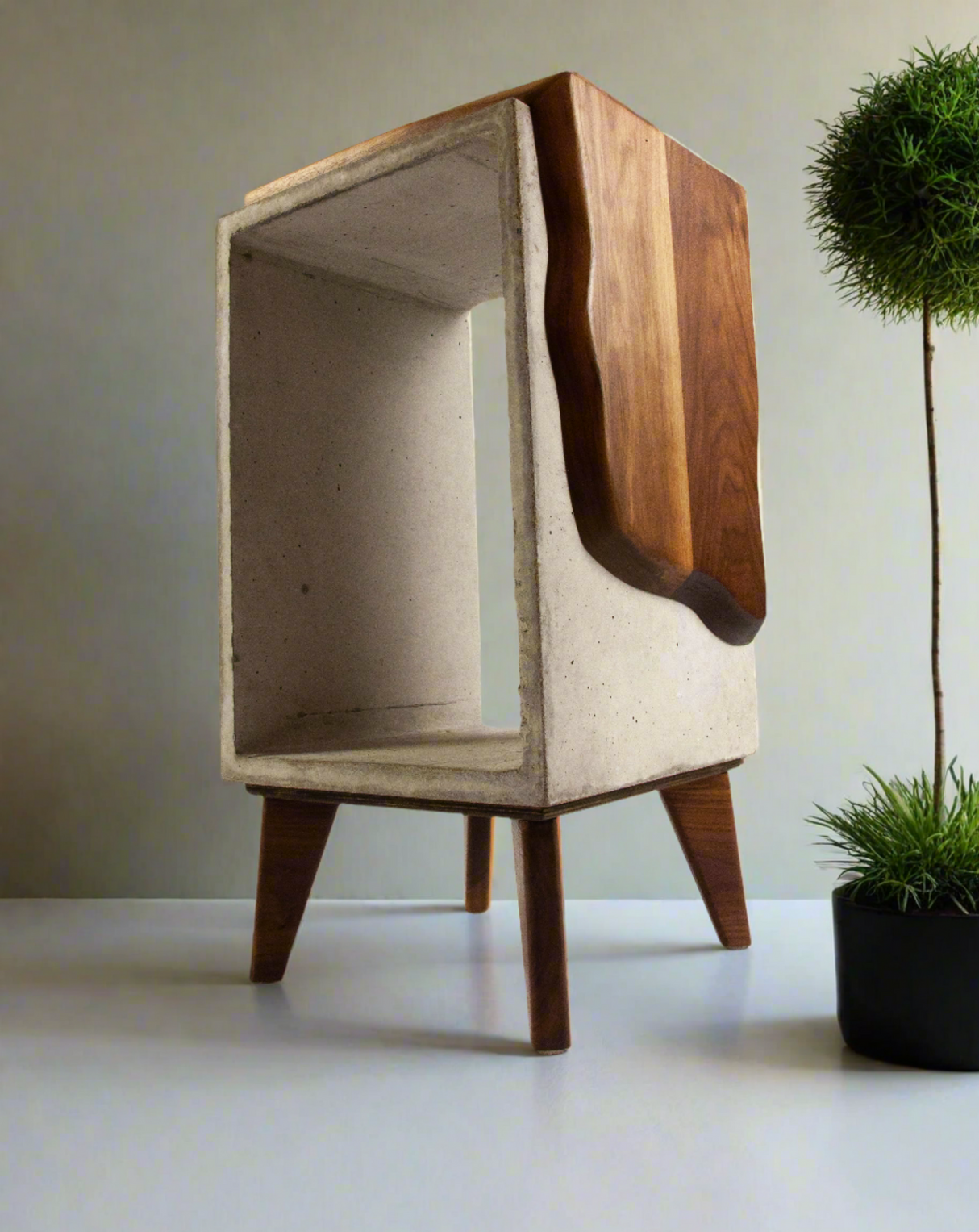 Concrete & Live Edge Black Walnut Side Table with Legs