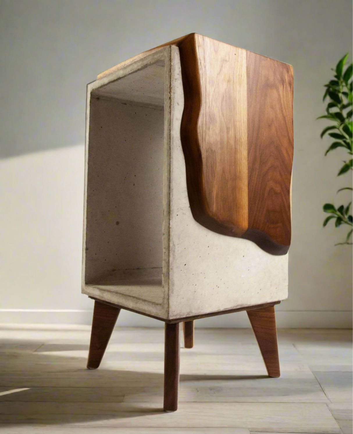 Concrete & Live Edge Black Walnut Side Table with Legs