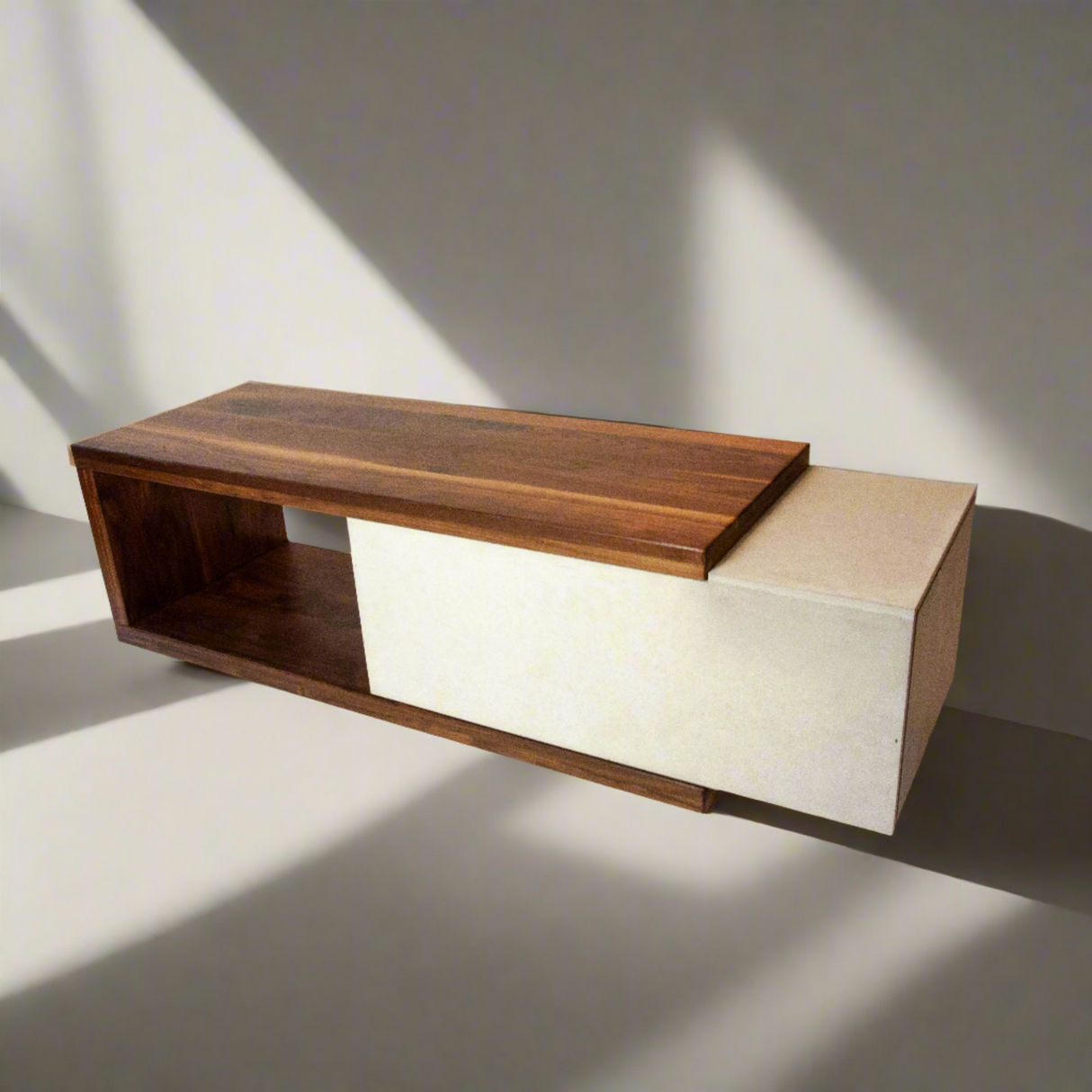 Mignun - Solid Walnut Wood & Concrete Coffee Table or TV Stand with Hidden Drawer