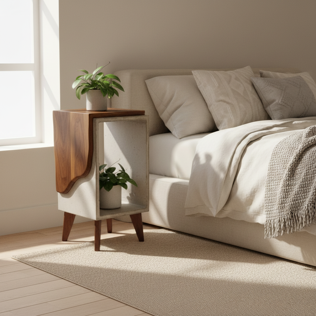 Concrete & Live Edge Black Walnut Side Table with Legs