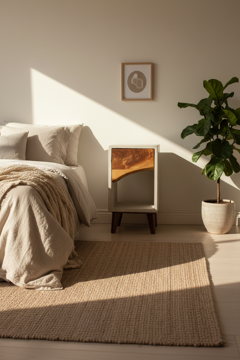 Classic - Concrete and Live Edge Black Walnut Solid Wood Drawer Nightstand Side Table