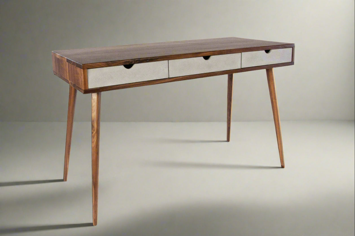 Mid-Century Black Walnut Office Desk with Cherry Wood Drawers