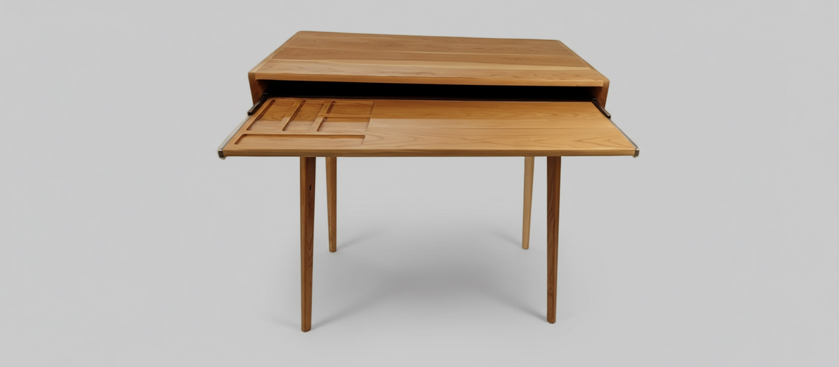 The Roland - Mid-century Modern All Black Walnut Office Desk with Carved Keyboard Shelf (all walnut)