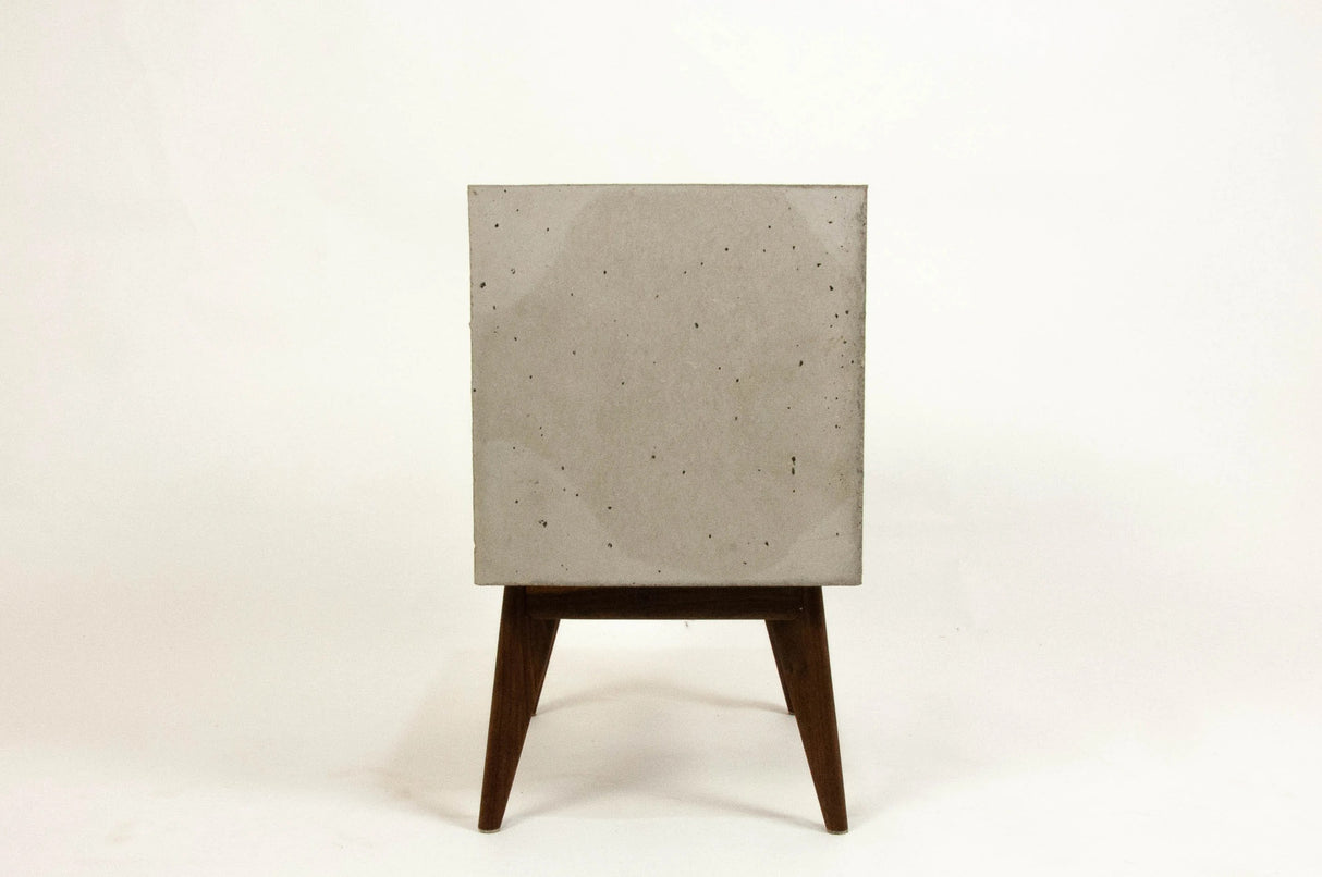 Straight Tall Dwarf - Concrete Cube and Straight Edge Black Walnut Drawer Bed Side Table Nightstand