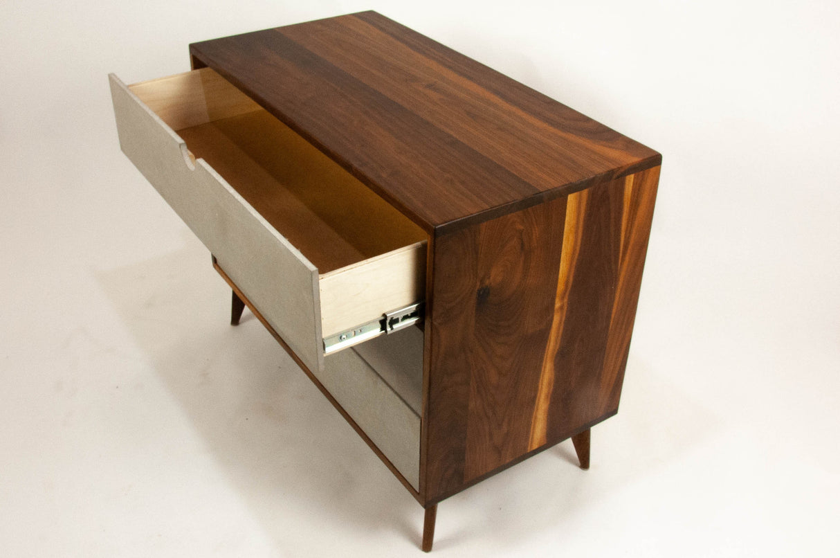 Theo - Mid-century Modern Black Walnut Dresser with Concrete Drawers