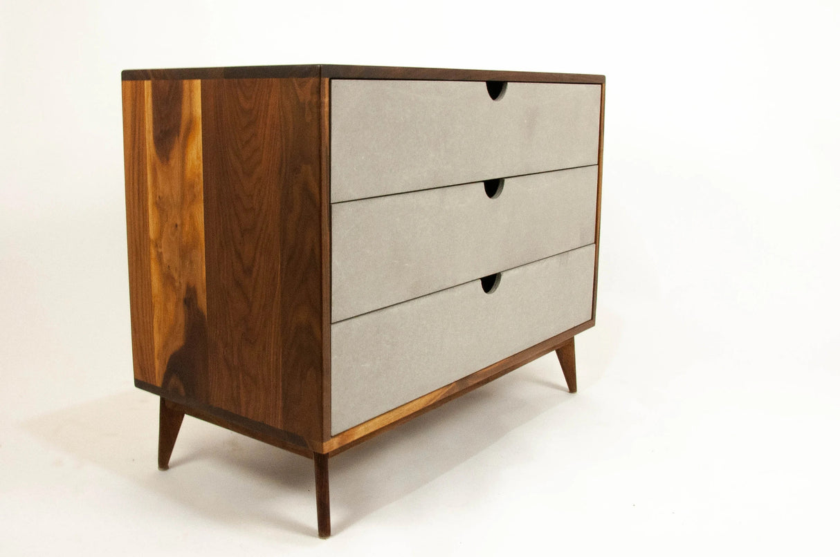 Theo - Mid-century Modern Black Walnut Dresser with Concrete Drawers