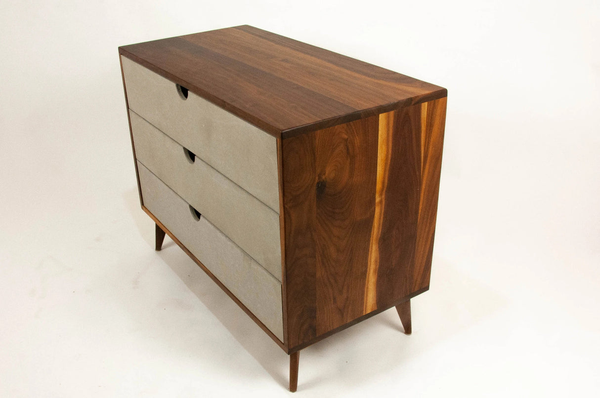 Theo - Mid-century Modern Black Walnut Dresser with Concrete Drawers