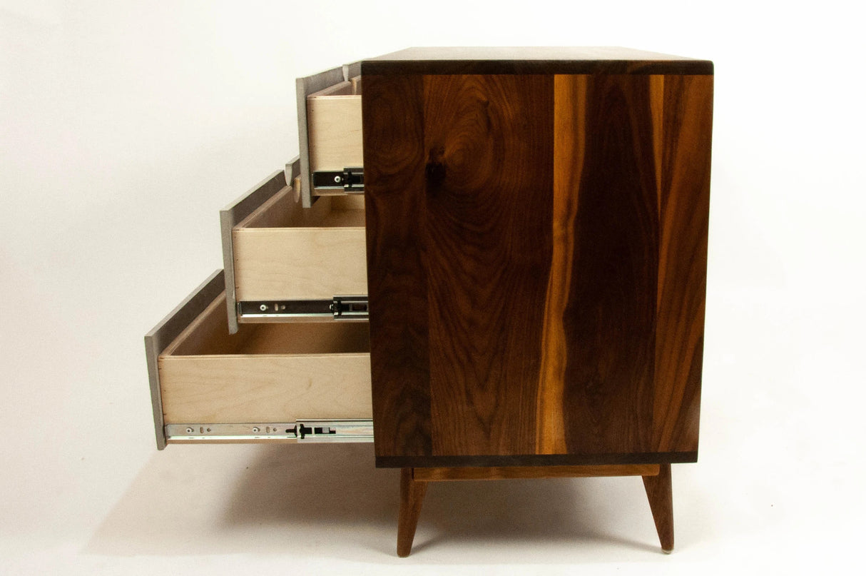 Theo - Mid-century Modern Black Walnut Dresser with Concrete Drawers