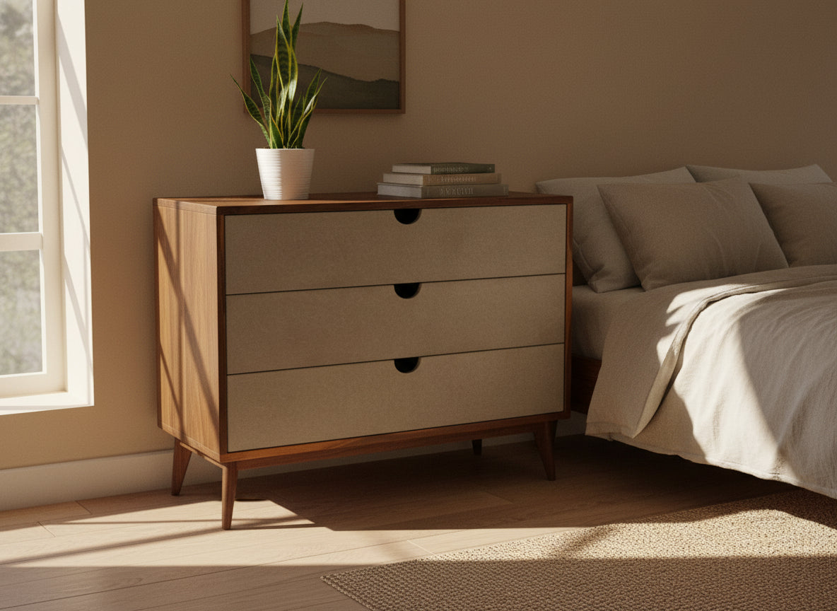 Theo - Mid-century Modern Black Walnut Dresser with Concrete Drawers