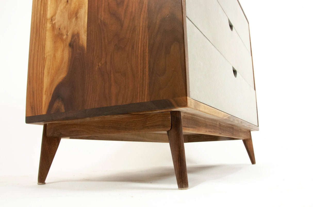 Theo - Mid-century Modern Black Walnut Dresser with Concrete Drawers