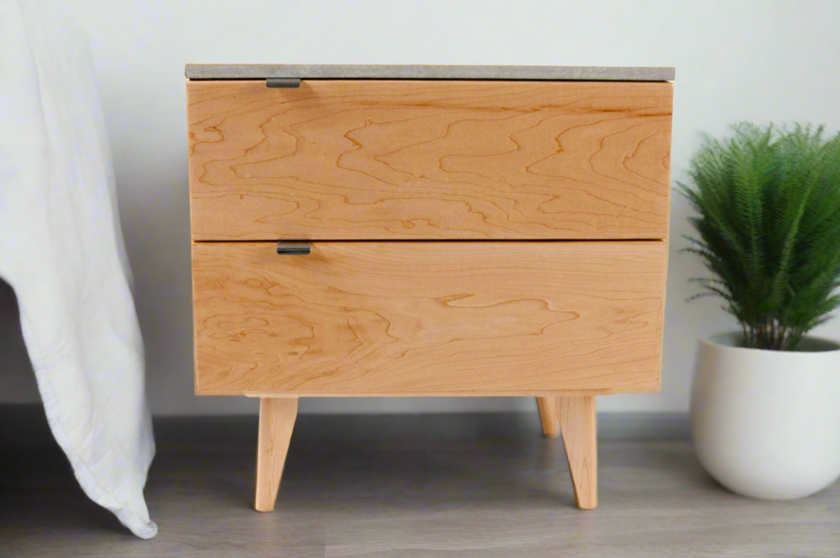 Marissa - Two Drawers Maple Wood & Concrete Top Nightstand