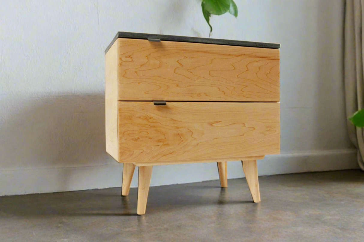 Marissa - Two Drawers Maple Wood & Concrete Top Nightstand