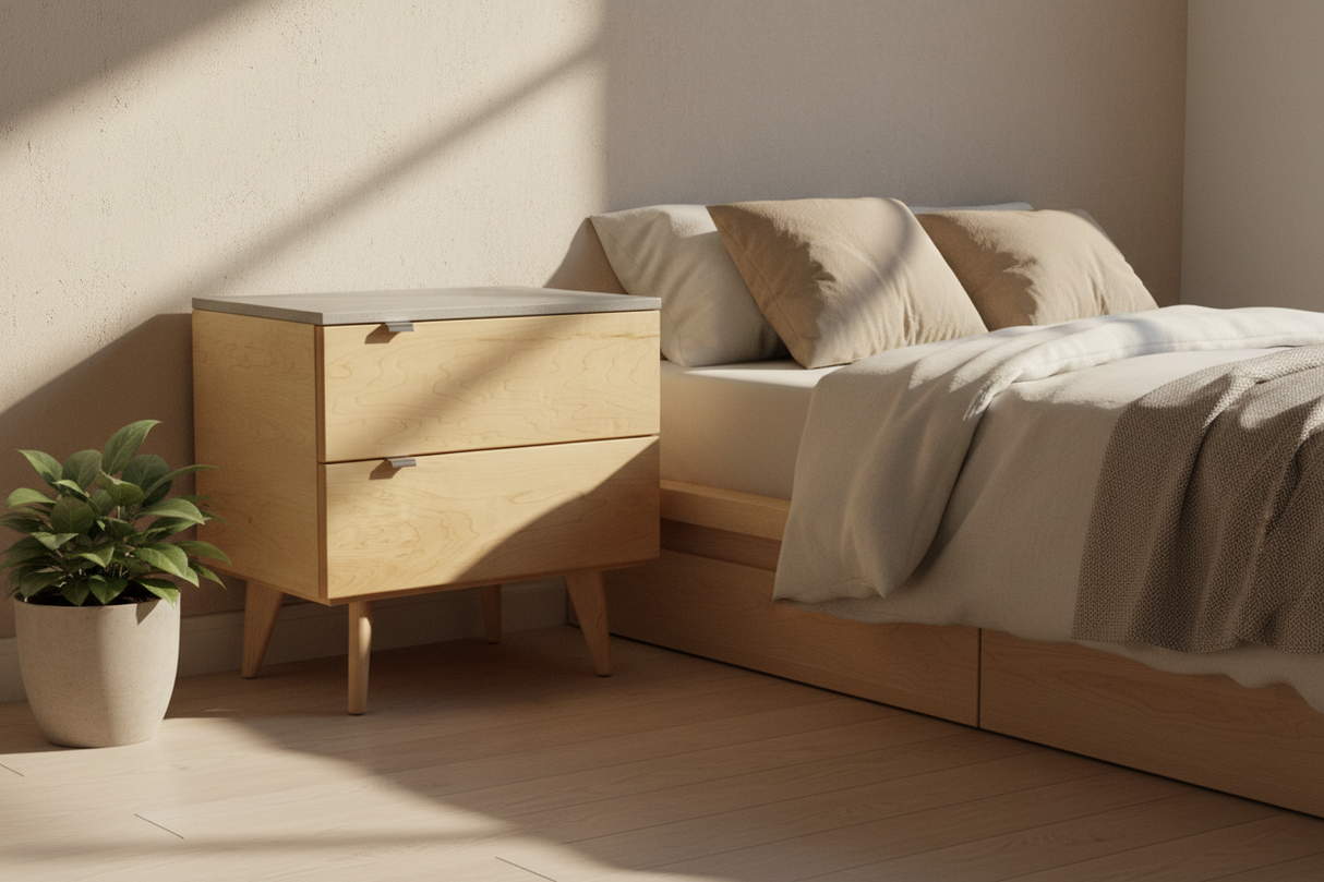 Marissa - Two Drawers Walnut & Concrete Top Nightstand