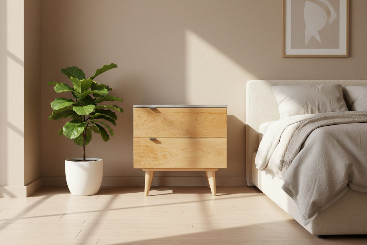 Marissa - Two Drawers Walnut & Concrete Top Nightstand