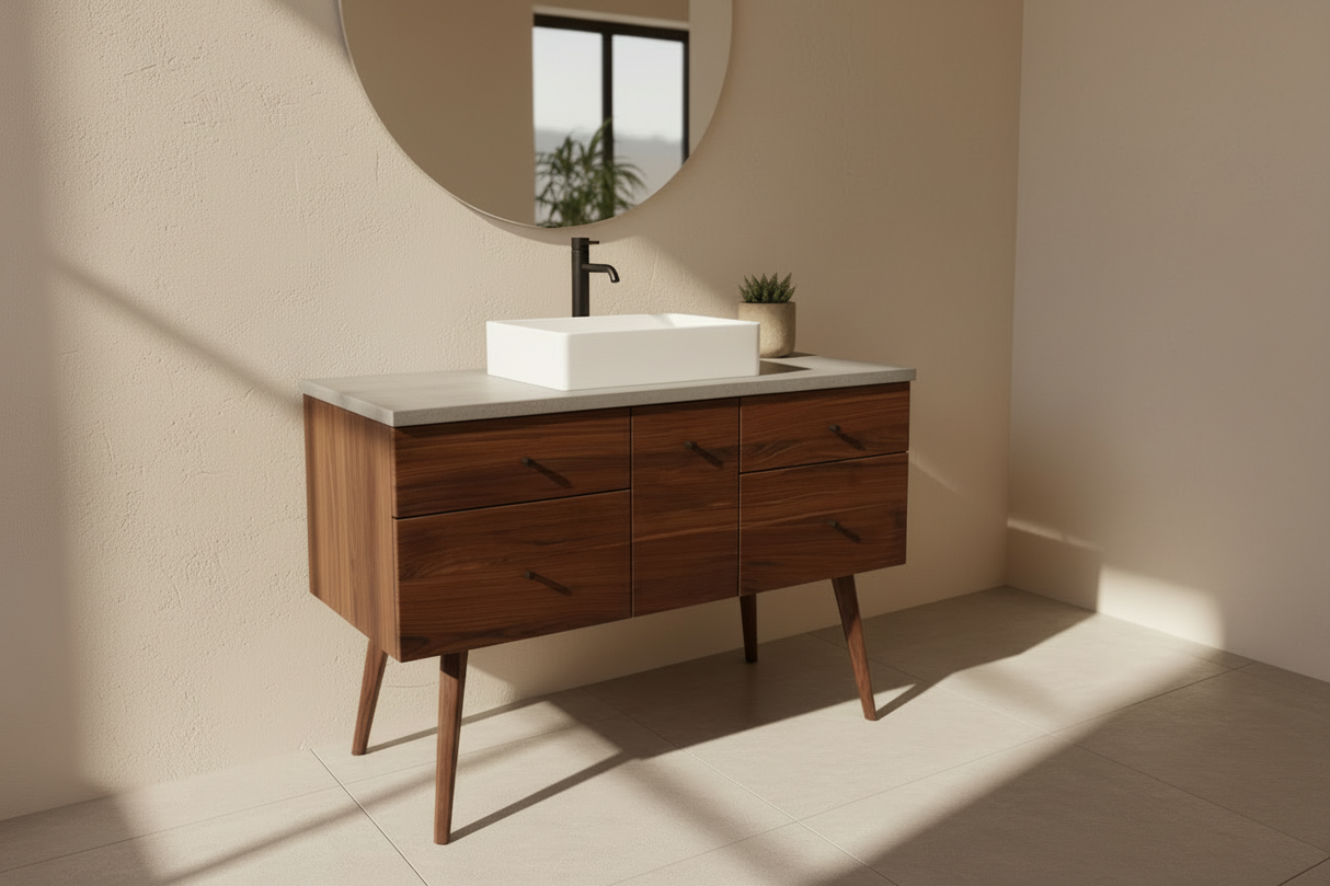 Hard Wood and Concrete Top Custom Bathroom Vanity
