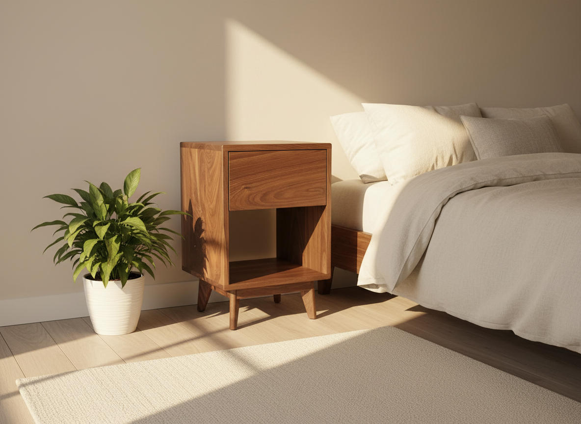 Bois Classique - Table de nuit ou table d'appoint à tiroir droit en bois massif