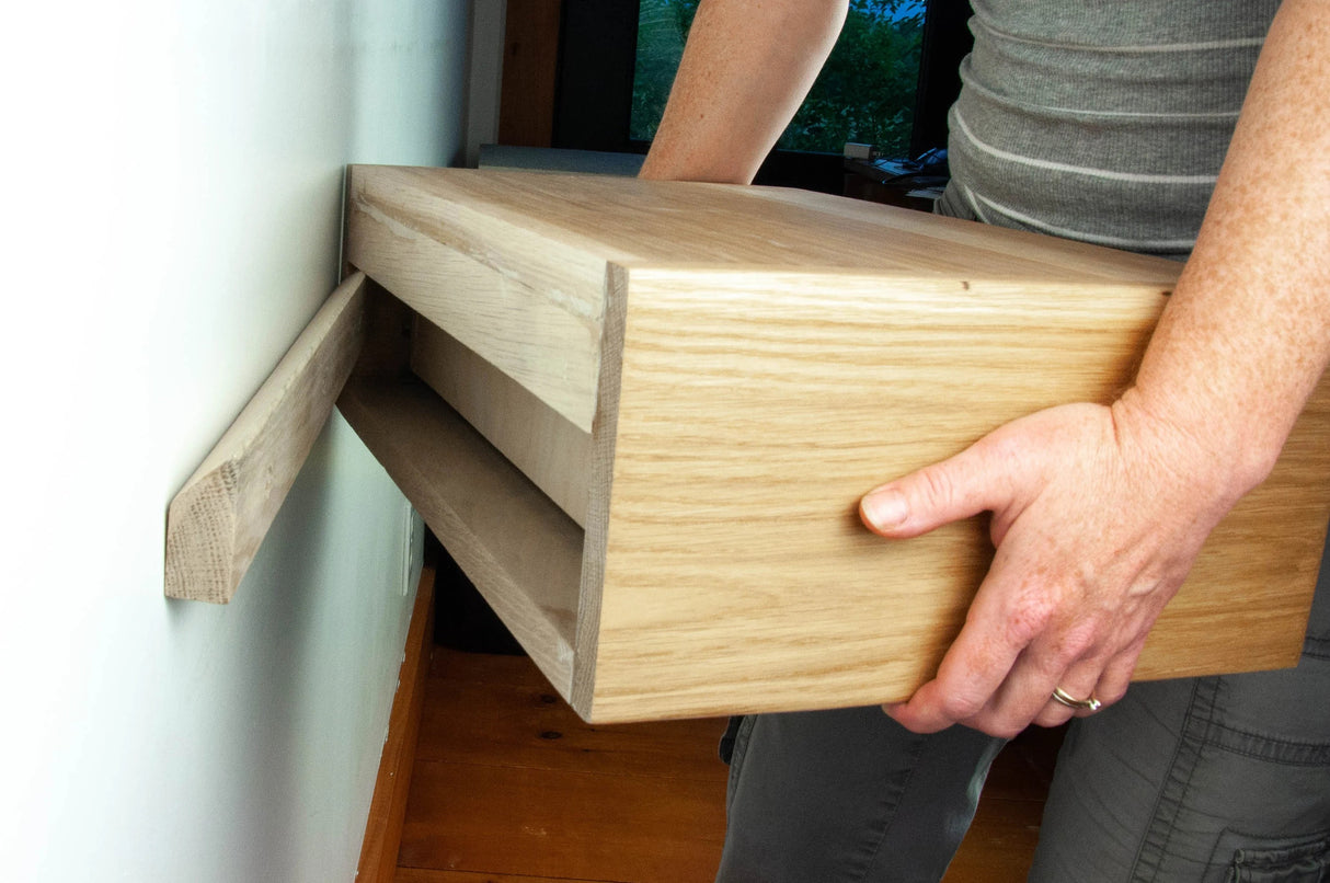 Aby Cloud - Floating Black Walnut Side Table Nightstand with Concrete Shelf
