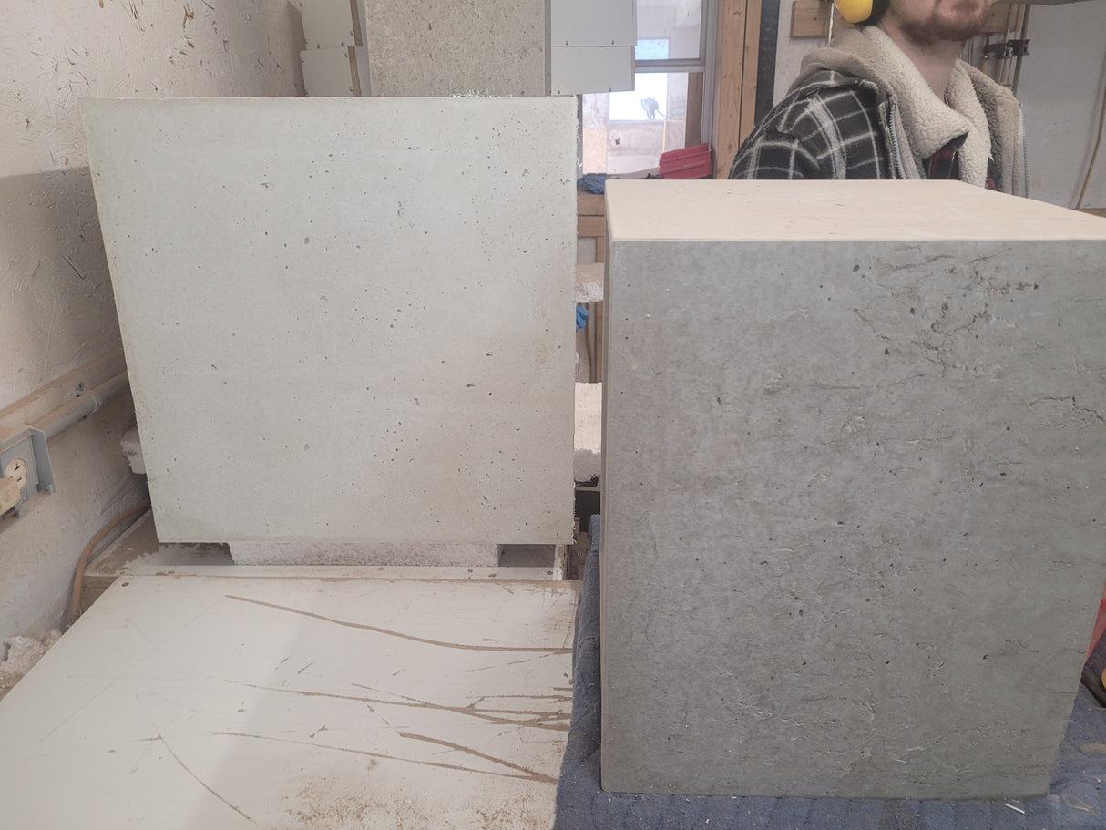 Concrete Cube & Tall Wood Mid-century Legs Side Table