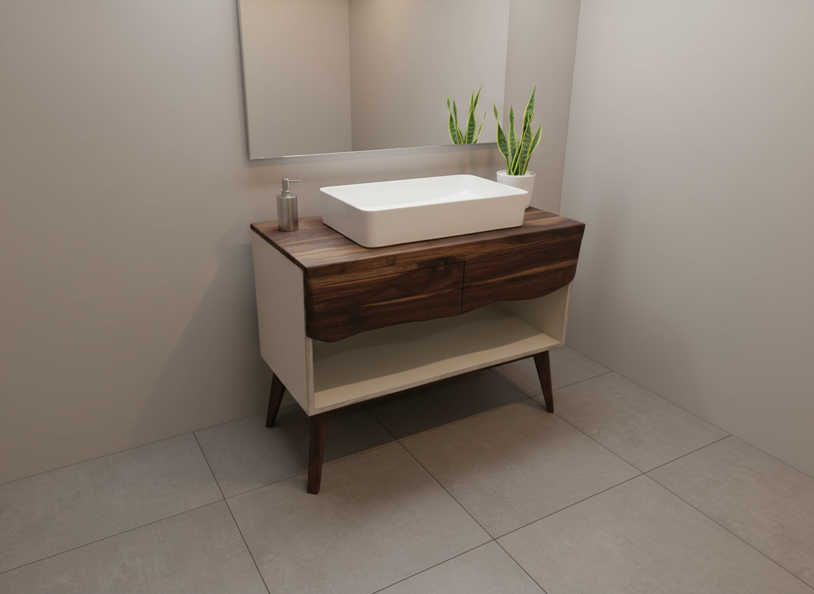 concrete and black walnut solid wood bathroom vanity