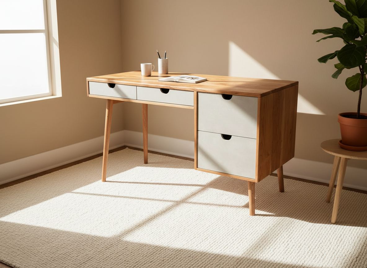 The Executive - Mid-century Modern Cherry Wood Office Desk with Versatile Storage Space