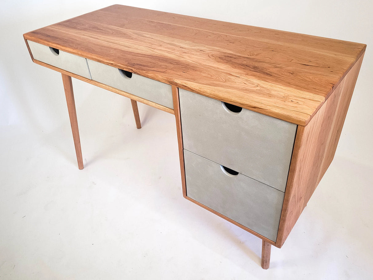 The Executive - Mid-century Modern Cherry Wood Office Desk with Versatile Storage Space