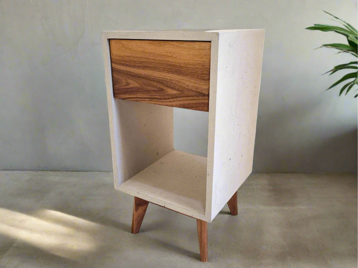 Classic Straight - Concrete Cube Straight Edge Solid Black Walnut Wood Drawer Nightstand Bed Side Table