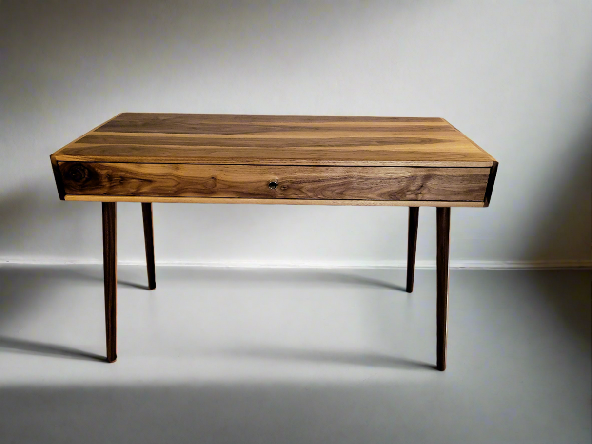 The Roland - Mid-century Modern All Black Walnut Office Desk with Carved Keyboard Shelf (all walnut)