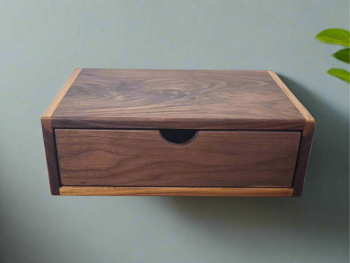 Cloud - Floating Wall Shelf Walnut with Drawer Nightstand