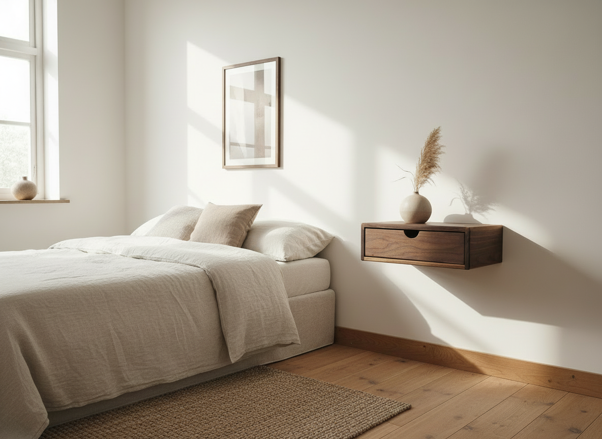 Cloud - Floating Wall Shelf Walnut with Drawer Nightstand