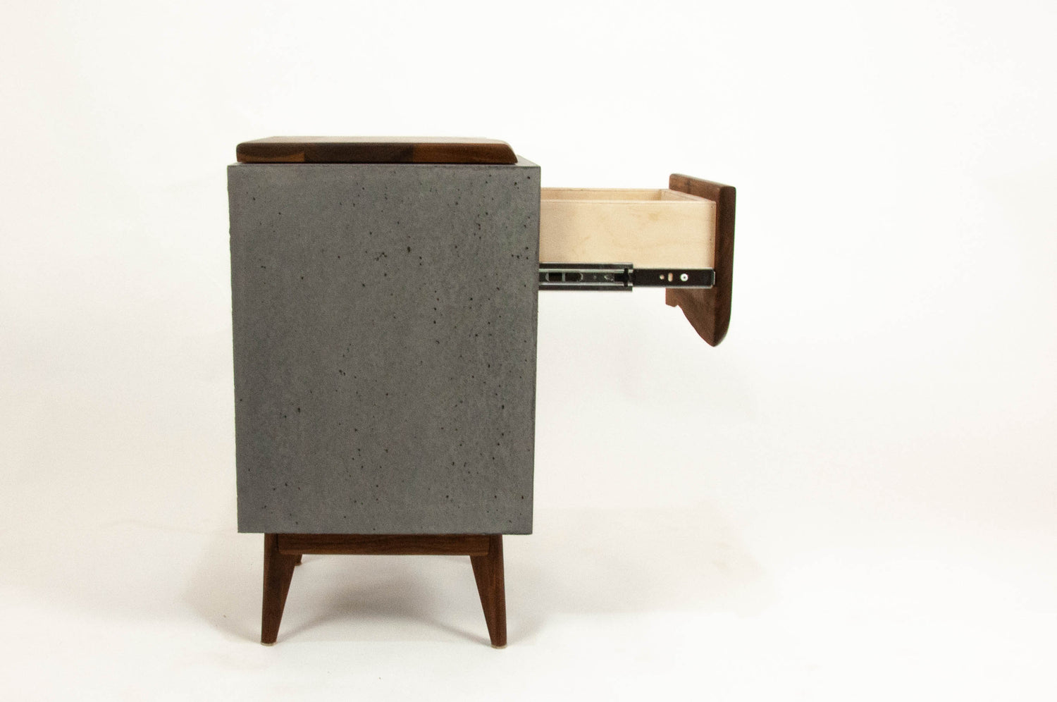 Classic Edge Black - Concrete Dark Grey Box & Live Edge Wood Top / Side Drawer Nightstand