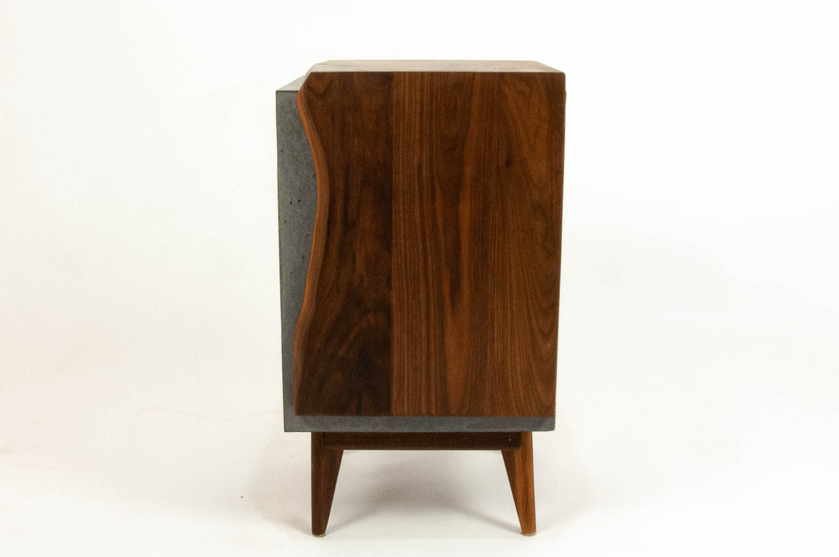 Classic Edge Black - Concrete Dark Grey Box & Live Edge Wood Top / Side Drawer Nightstand