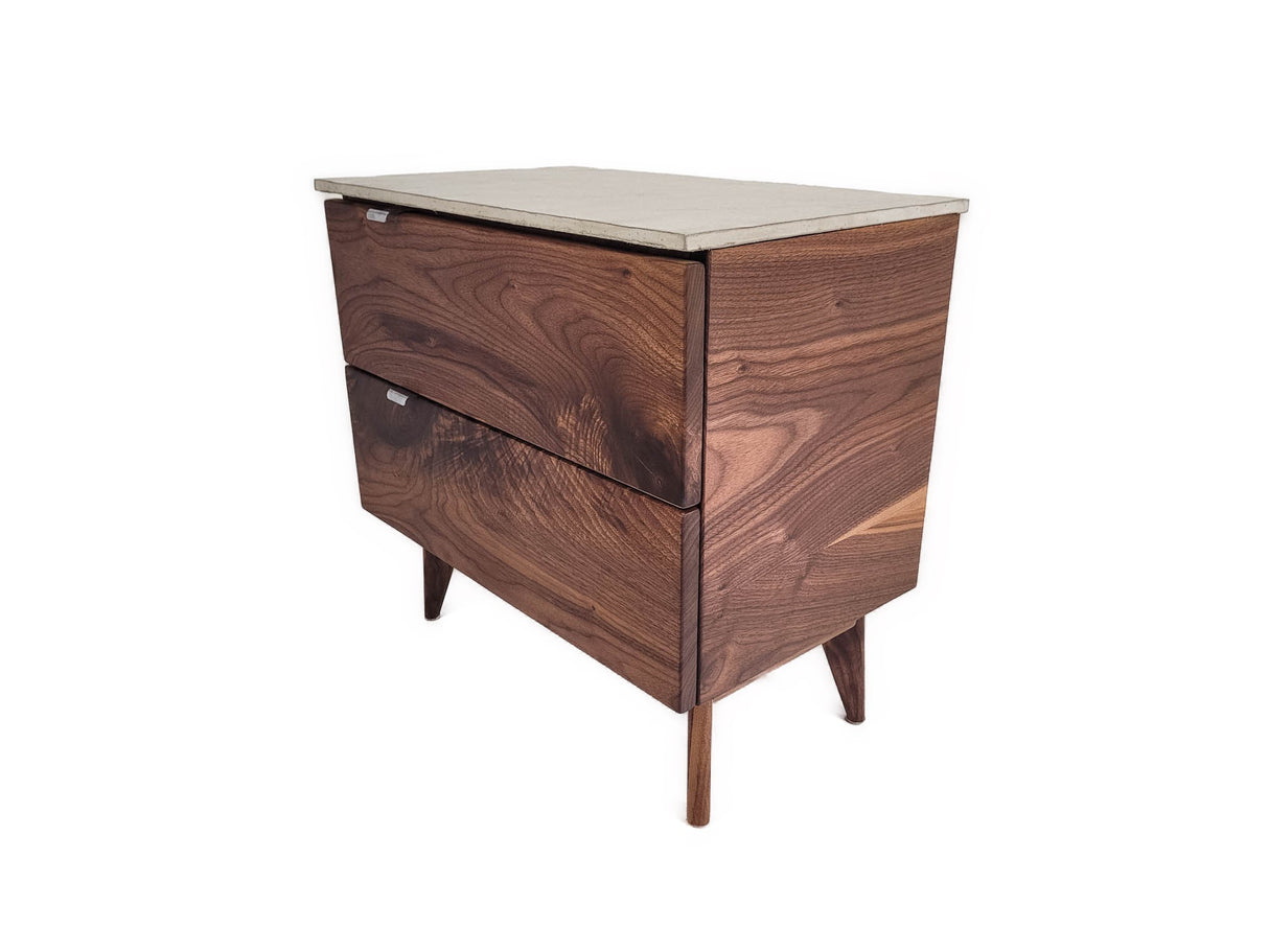 Marissa - Two Drawers Walnut & Concrete Top Nightstand
