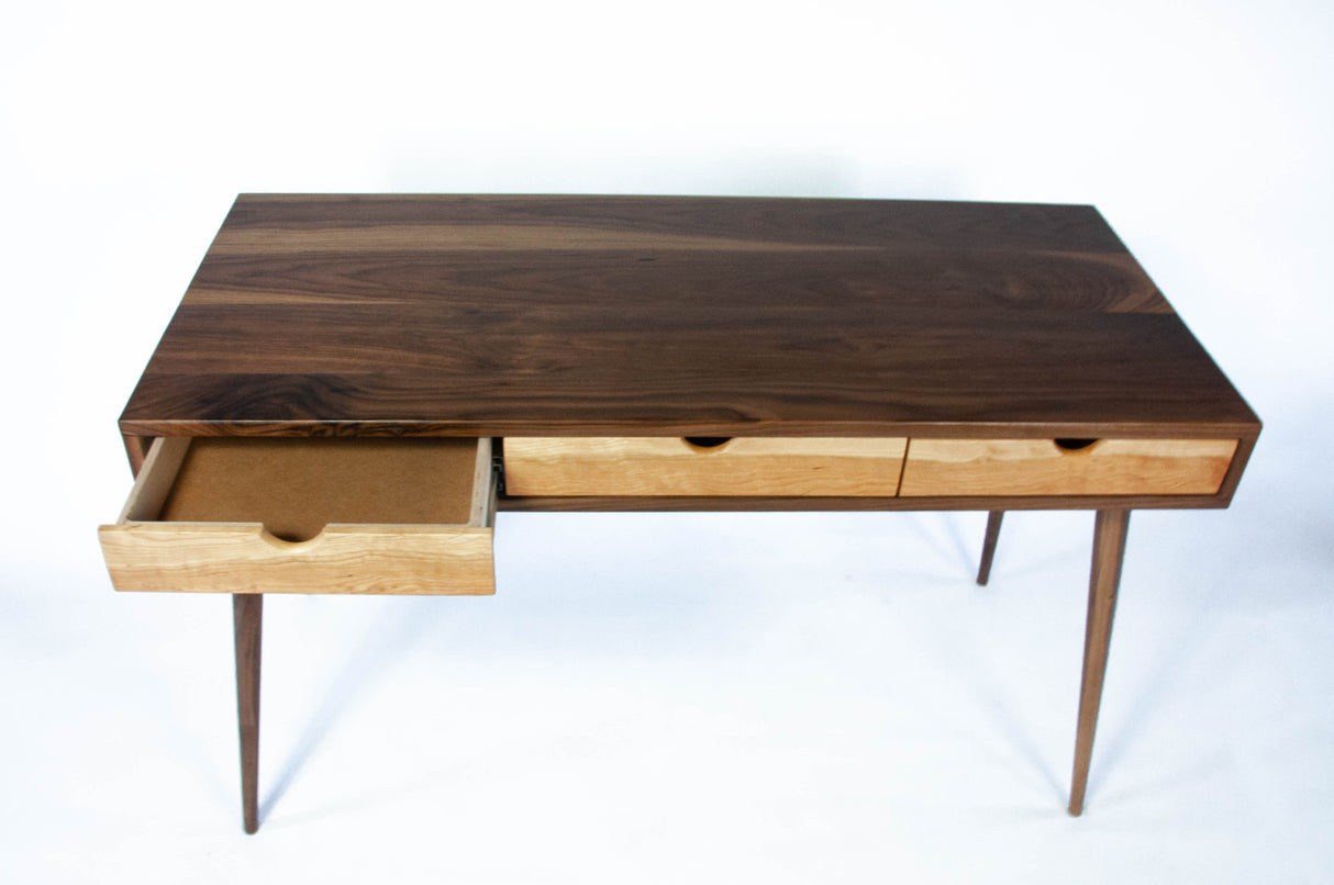 Black Walnut Office Desk with Cherry Wood Drawers