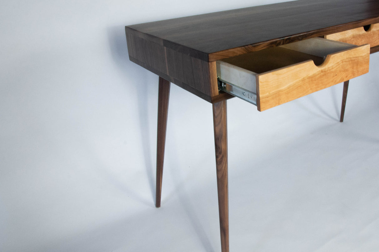 Black Walnut Office Desk with Cherry Wood Drawers