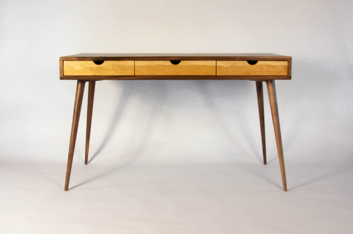 Mid-Century Black Walnut Office Desk with Cherry Wood Drawers