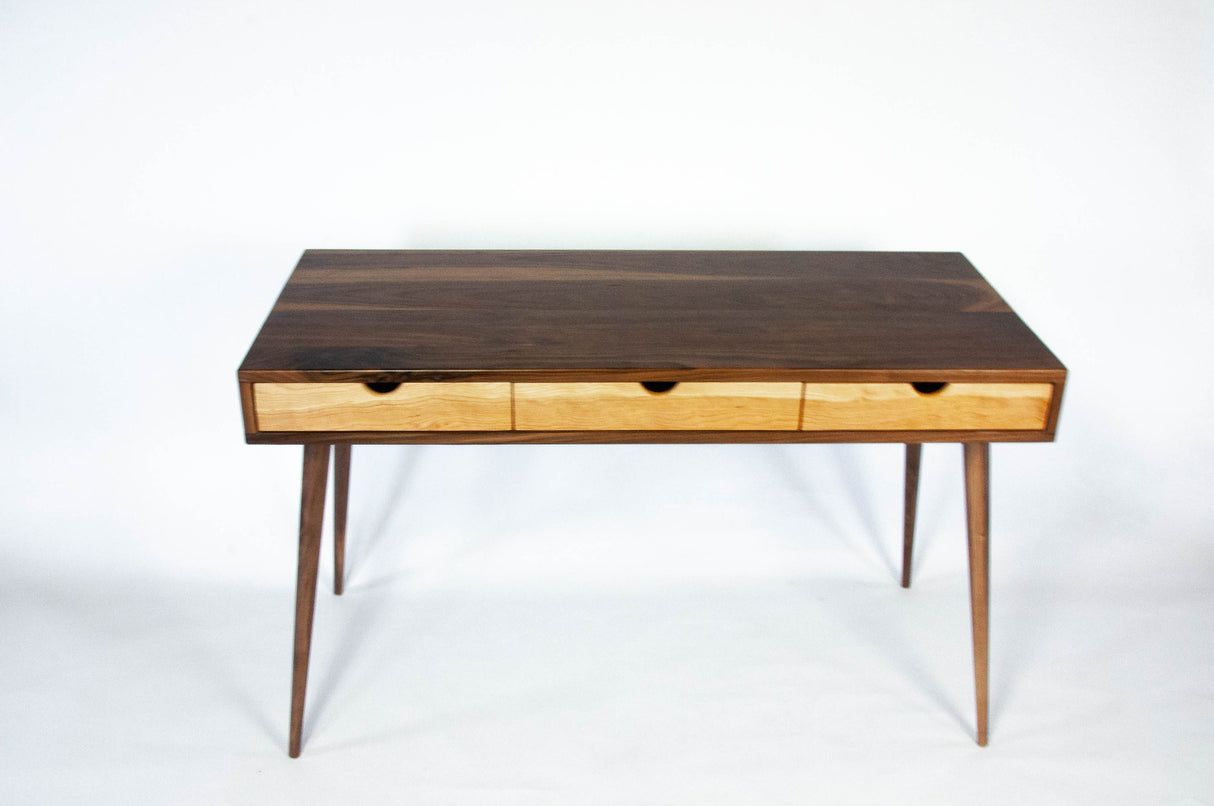 Mid-Century Black Walnut Office Desk with Cherry Wood Drawers