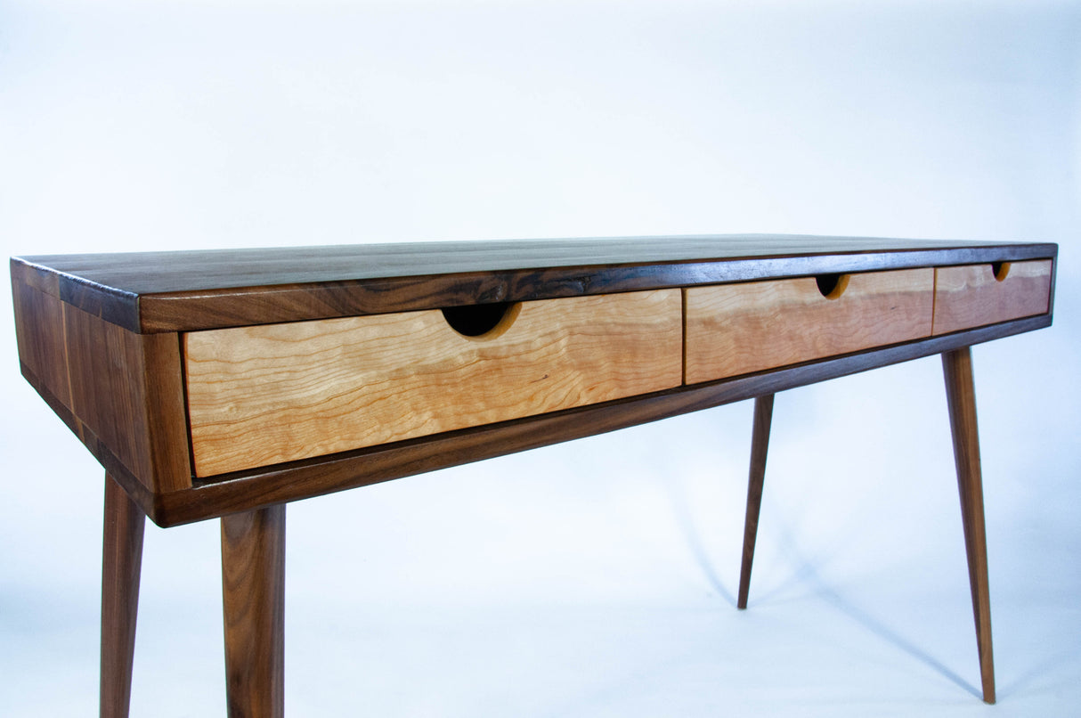 Mid-Century Black Walnut Office Desk with Cherry Wood Drawers